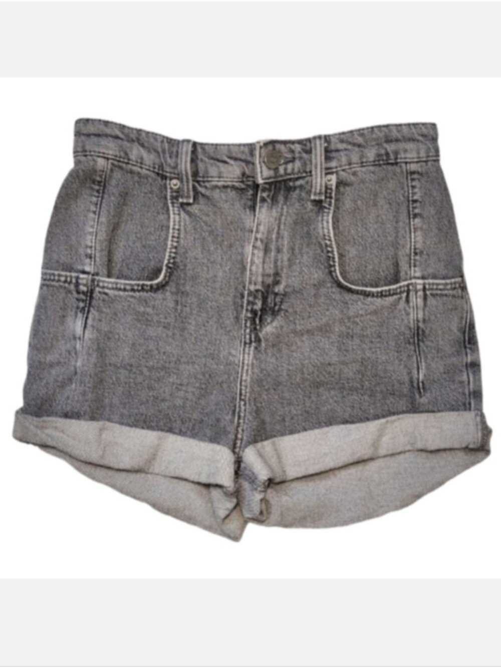 Urban Outfitters BDG High Rise Stretch Roll Hem Jean Shorts Grey Wash Size 26